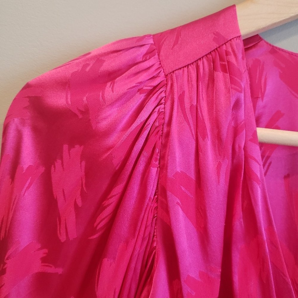 Ronny Kobo Collection Fuchsia Pink Satin Long Sleeve Wrap Blouse - Picture 5 of 10